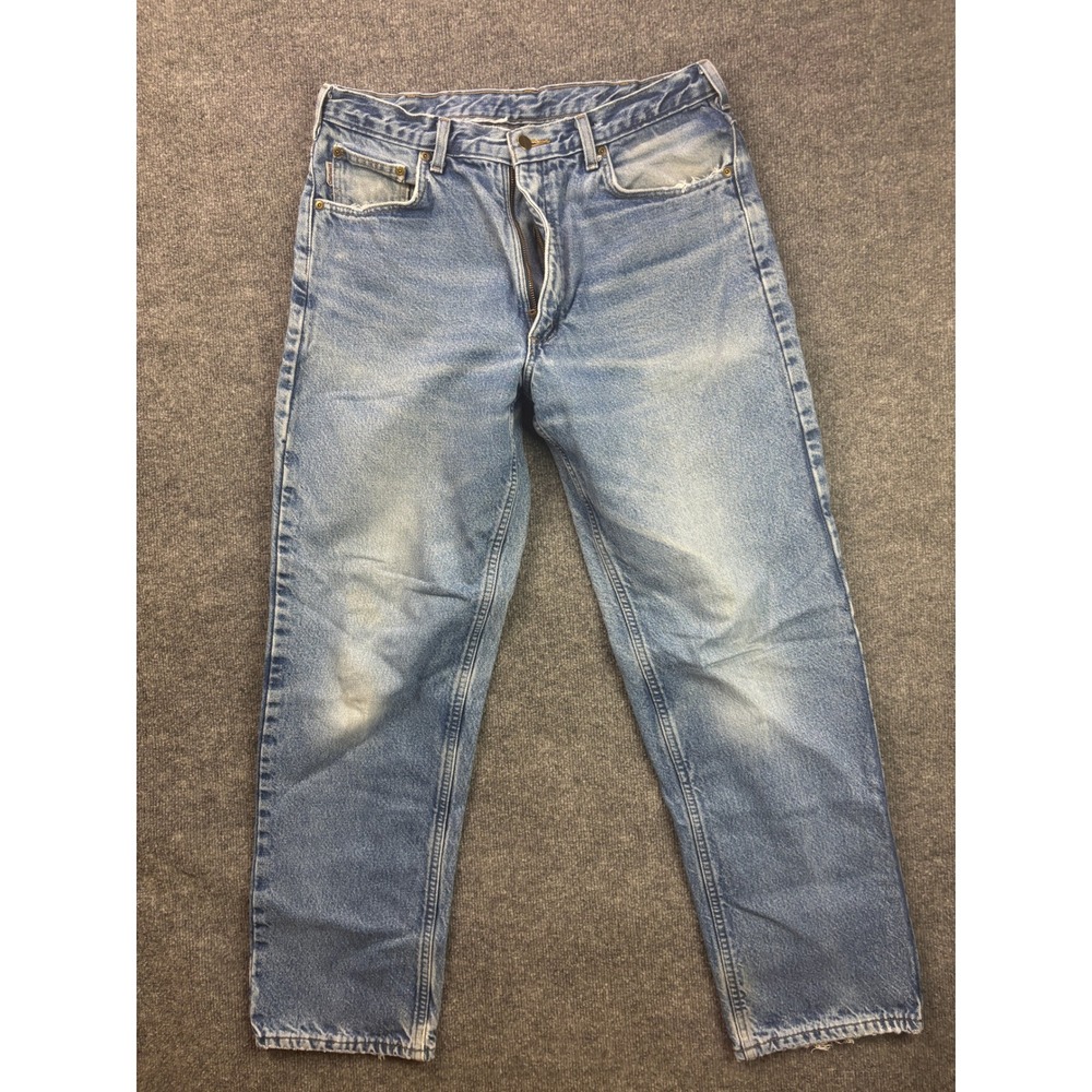 Carhartt Flannel Lined Jeans Mens 34x31‎ Light Wash Blue Vintage Denim B172 DST